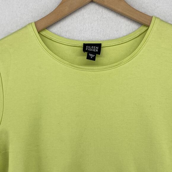 EILEEN FISHER Top S Cotton Interlock Jersey Crewneck Short Sleeve Basic Green - Picture 4 of 11